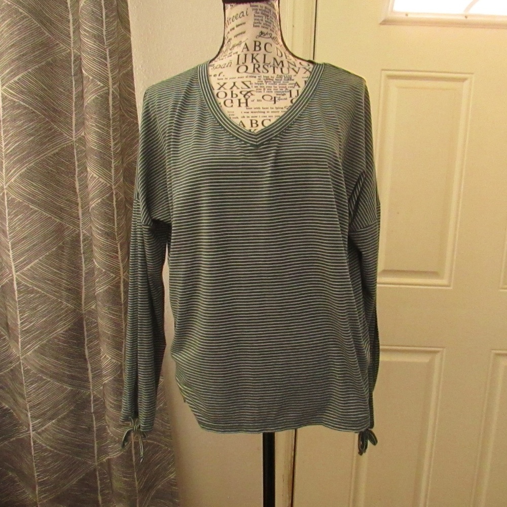 Thyme + Honey Forest Green Striped Long Sleeve Tee